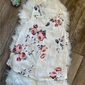 Women’s White Tank Top with Pink Floral Design
